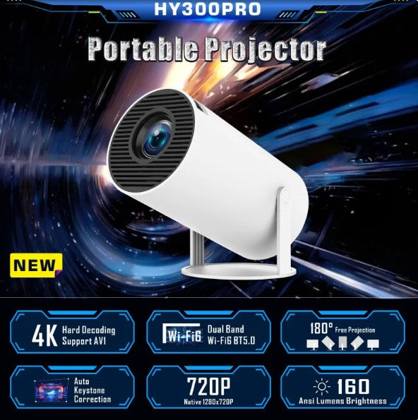 HY300 Pro Projector Home Theater – Portable Smart Mini Projector with WiFi, Bluetooth, 180° Rotation & 4K Support
