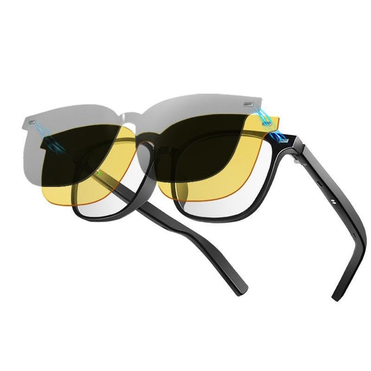 smart AI Bluetooth glasses with magnetic interchangeable lenses open ear speakers